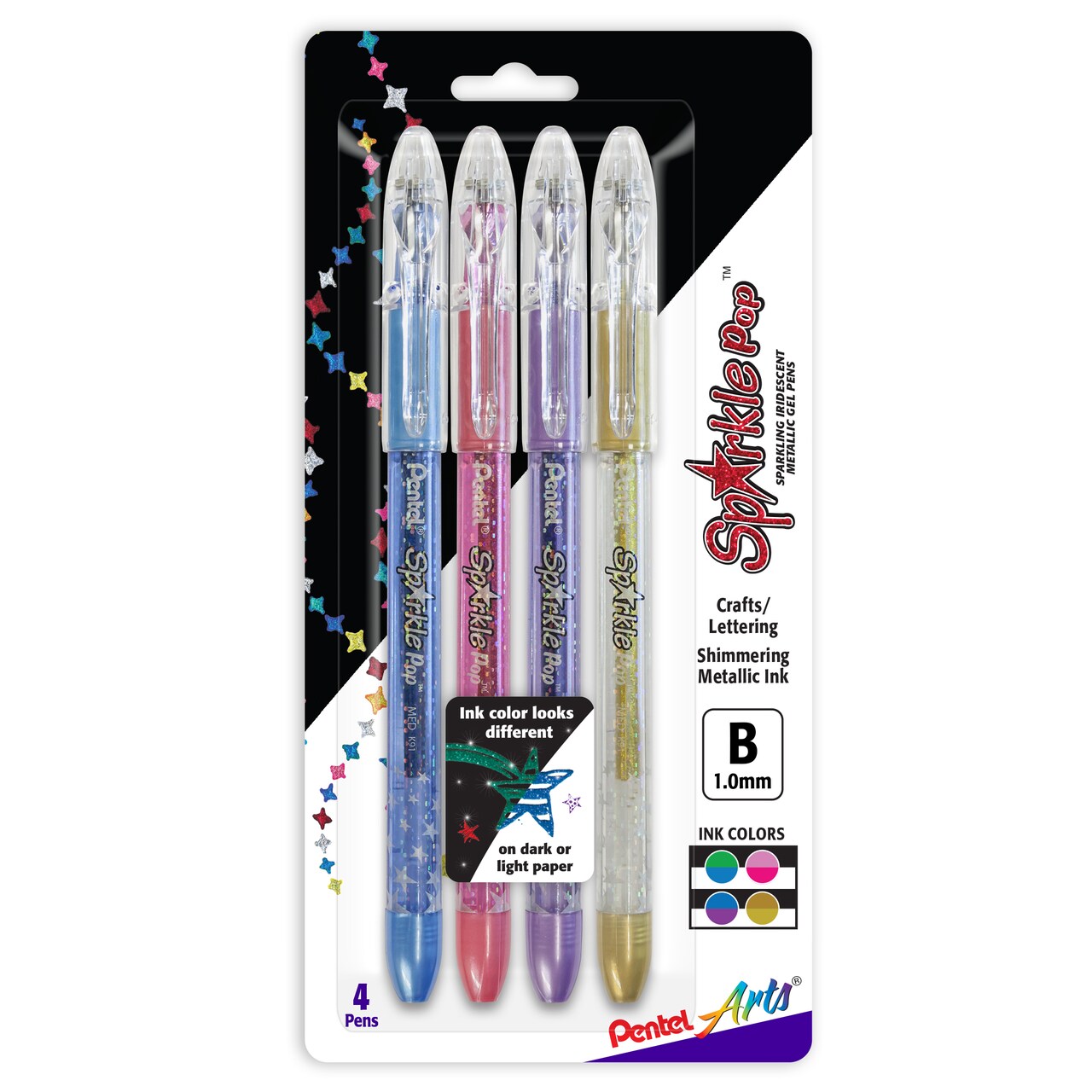 Pentel Sparkle Pop Metallic Gel Pen Set, 4-Colors, Blue/Green, Pink/Light  Pink, Violet/Blue & Gold/Light Gold